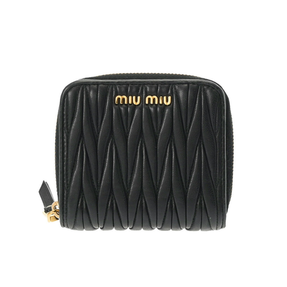 Miu Miu Matelasse Compact Zip Wallet Black Lambskin Bifold